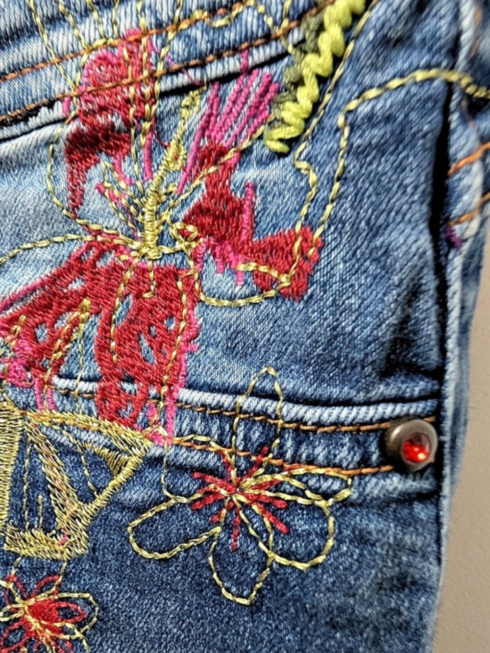 Desigual embroidered skinny jeans Floral Skinny Jeans Blue Size 25 - Picture 8 of 10